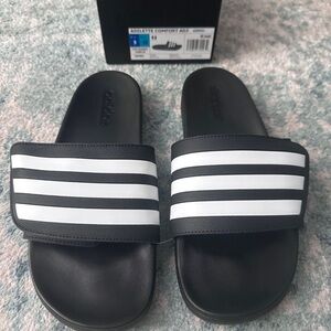 adidas Black Slide Sandals with White Stripes